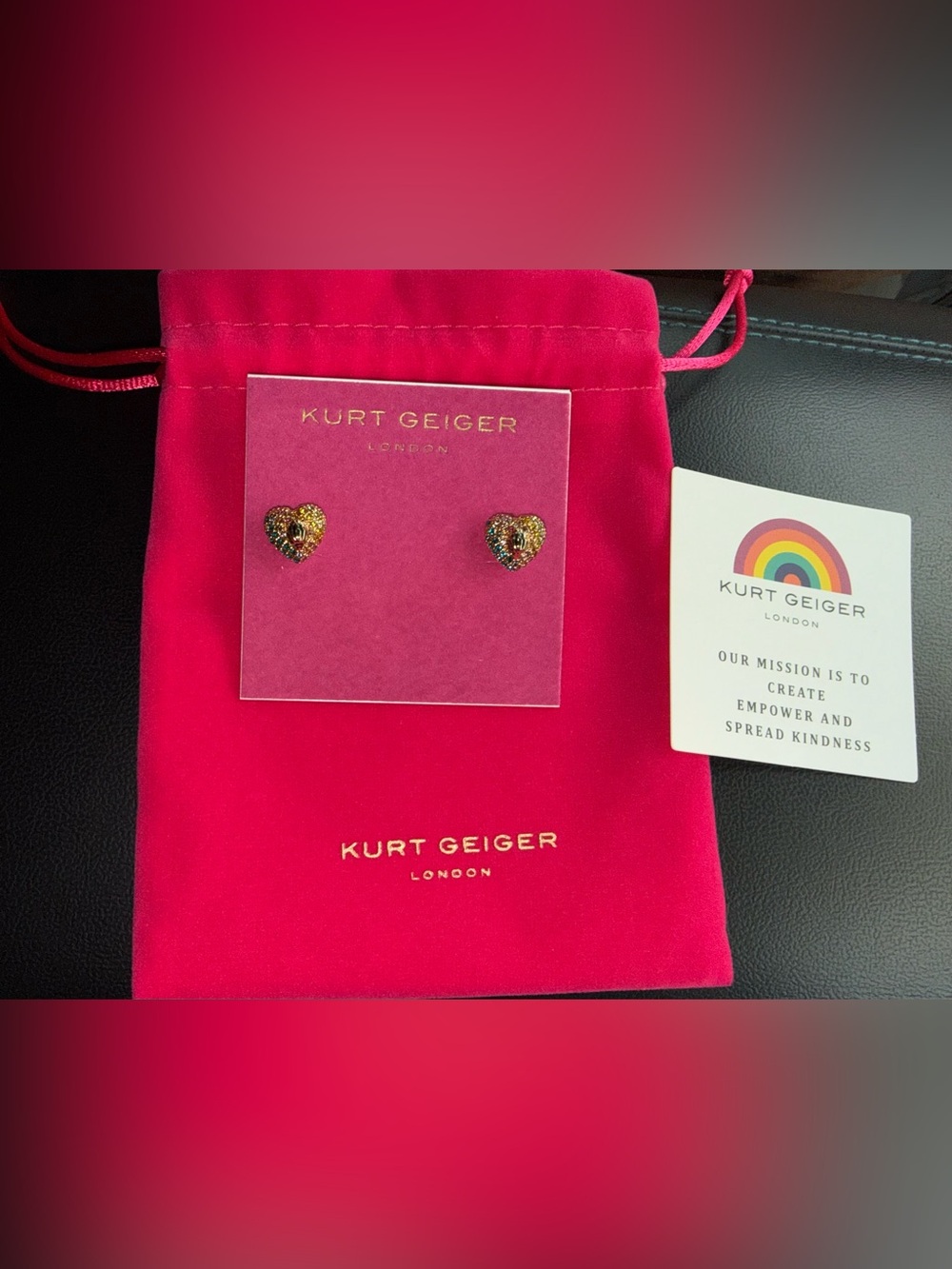 Kurt Geiger Gold Multicolor Heart Stud Earrings